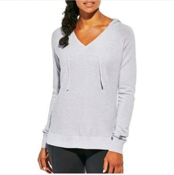 Calia Effortless Ribbed Hoodie V Neck Sweater - Picture 1 of 5